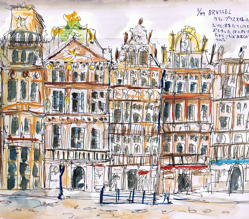 高校時代、ベルギー・ブリュッセルの街並みを描いた絵。この街角スケッチが本気で画家を目指した最初のきっかけとなった
