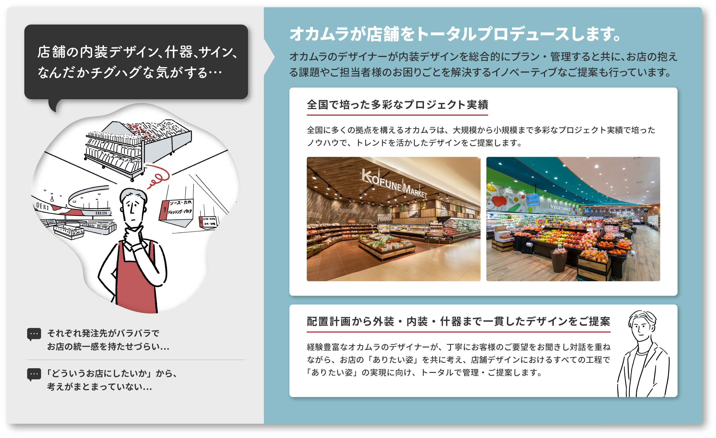 店舗の内装デザイン、什器、サイン、なんだかチグハグな気がする…