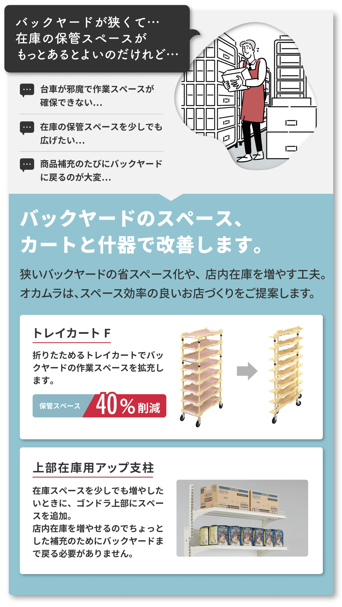 バックヤードが狭くて…在庫の保管スペースがもっとあるとよいのだけれど…