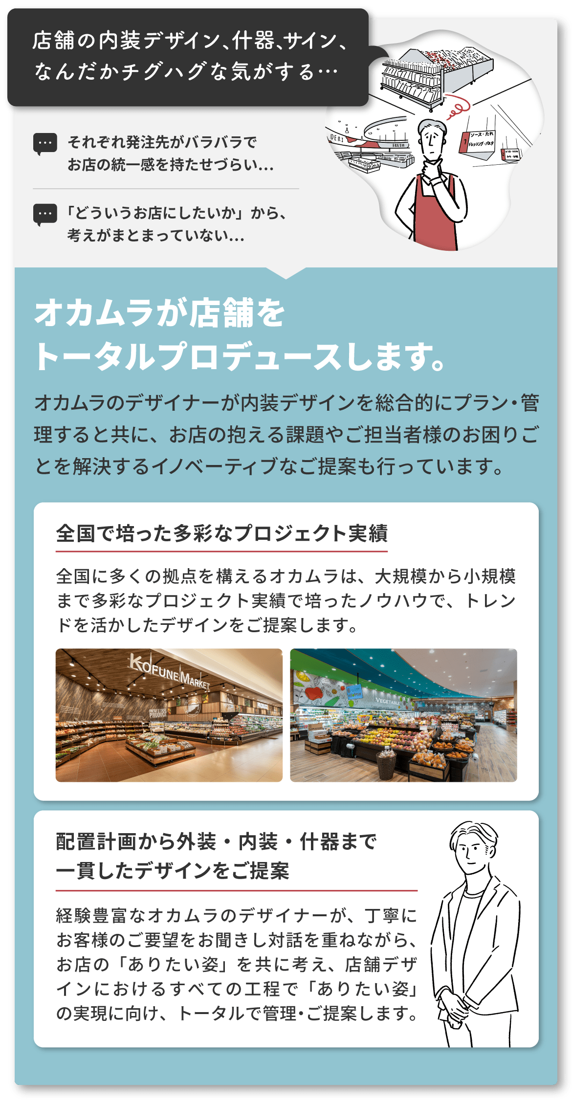 店舗の内装デザイン、什器、サイン、なんだかチグハグな気がする…