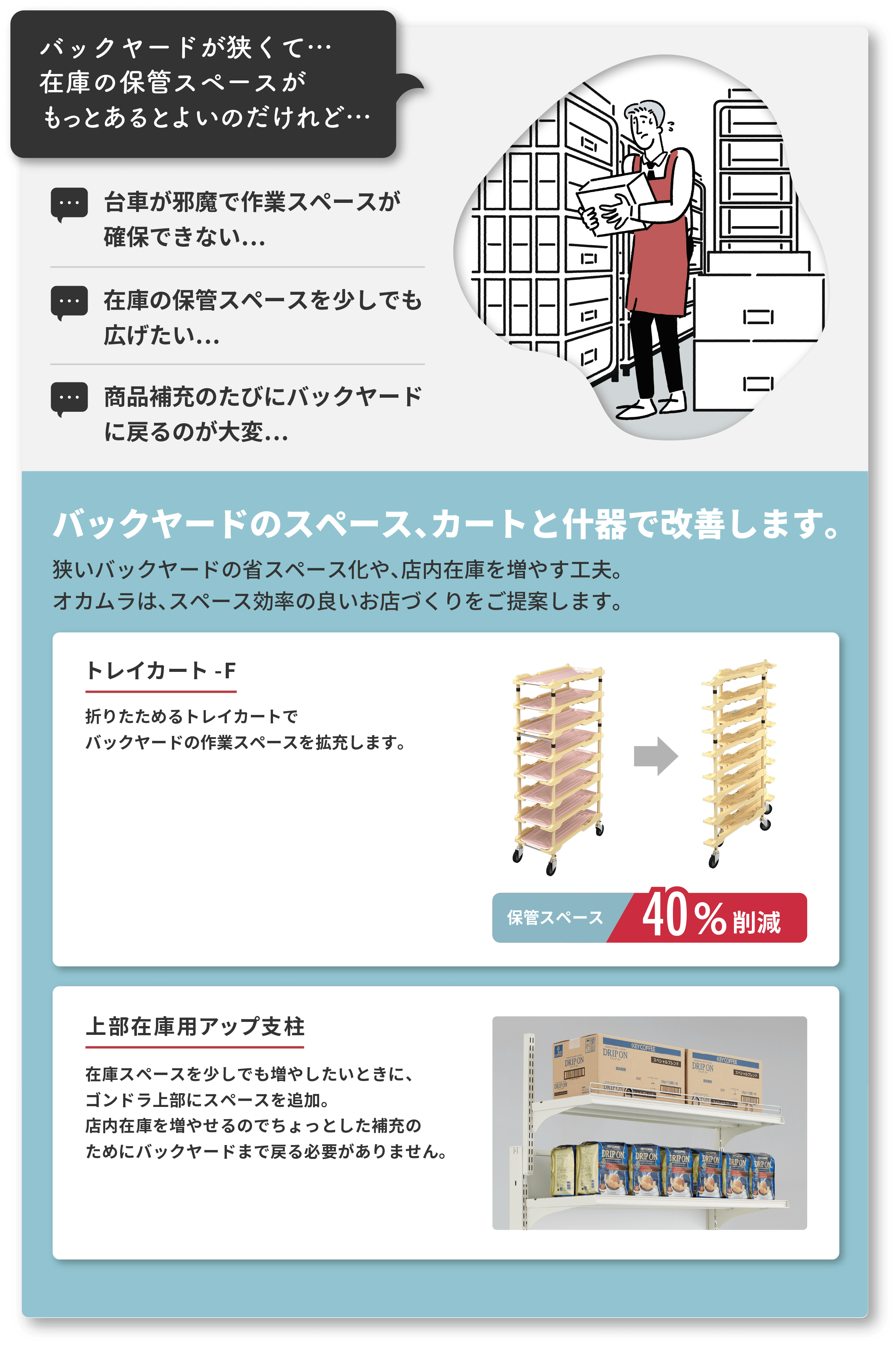 バックヤードが狭くて…在庫の保管スペースがもっとあるとよいのだけれど…